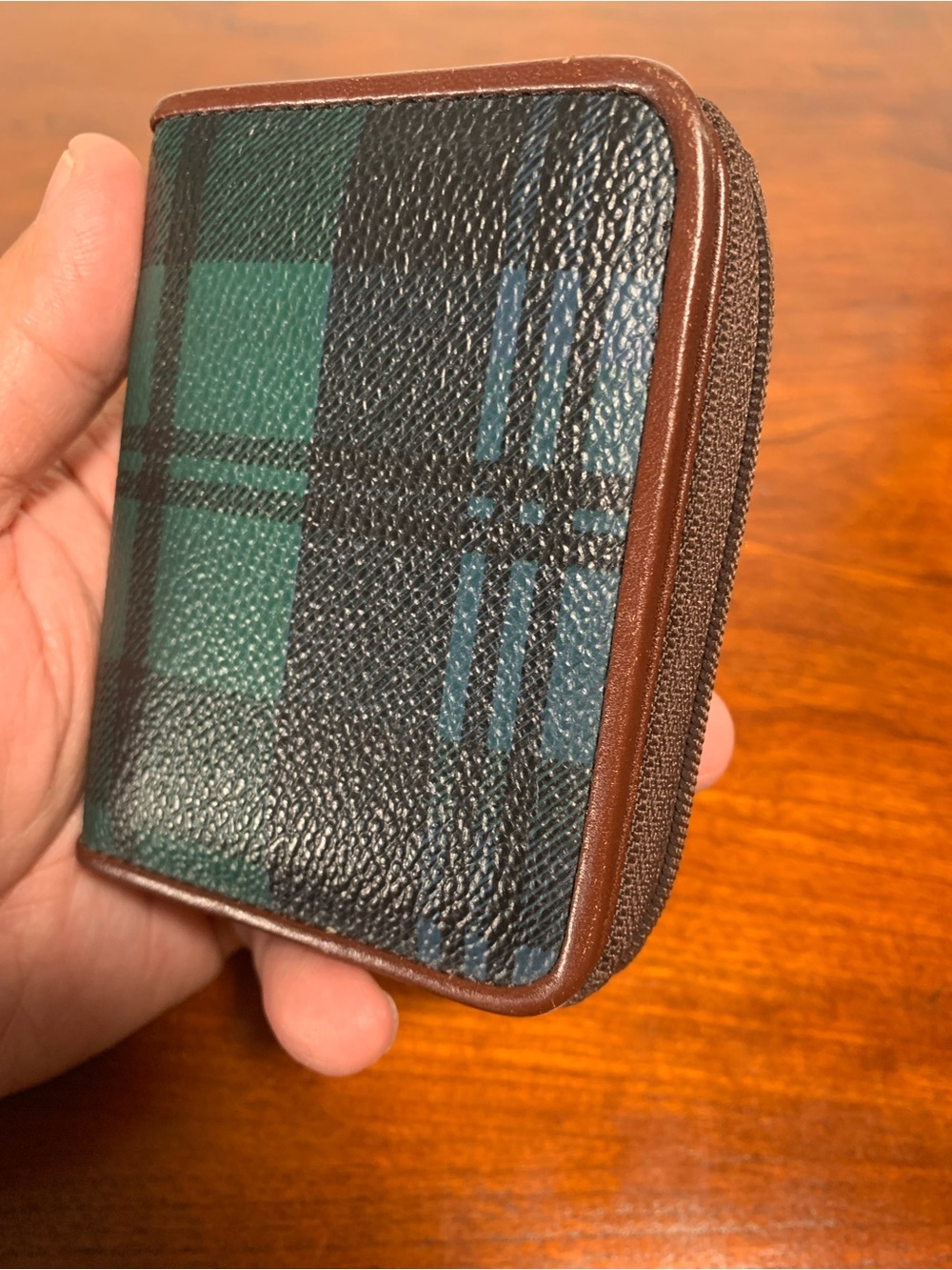 POLO Ralph Lauren Plaid Brown Leather Coin Wallet Blackwatch Tartan VTG - Picture 2 of 6